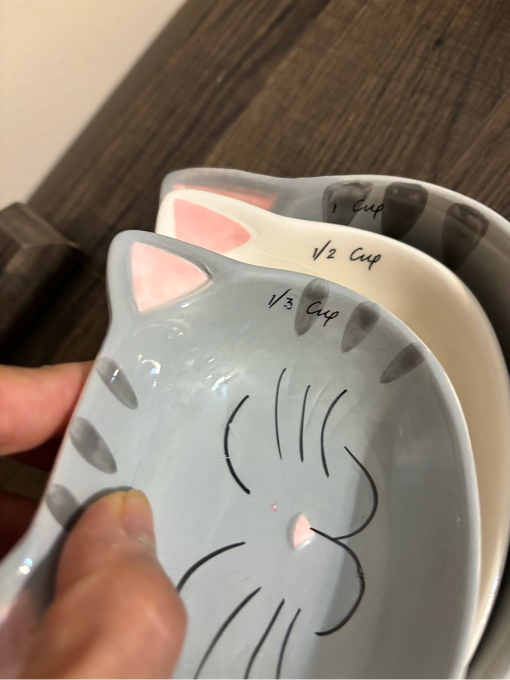 Unbranded Gray Cat Ceramic Measuring Bowls - Set of 3